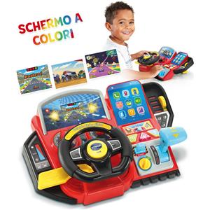 VTech Volante Turbo Pilota - Volante Interattivo con Cruscotto, 20 Giochi Educativi, 9 Circuiti, Schermo LCD, Clacson e Indicatore Direzione, per Bambini 3-8 Anni