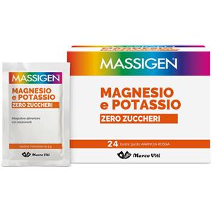 MARCO VITI FARMACEUTICI SpA Massigen Magnesio Potassio Zero Zuccheri - Integratore con Sali Minerali e Vitamine 24 bustine