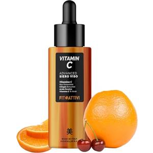 FITOATTIVI NATURA E BENESSERE Vitamina C Siero Viso Coreano 100ml con Vitamin C Pura e Acido Ialuronico, Bakuchiol, Tè Verde, Siero Antimacchia Viso Illuminante, Antirughe Donna e Uomo, Skincare, Made In Italy