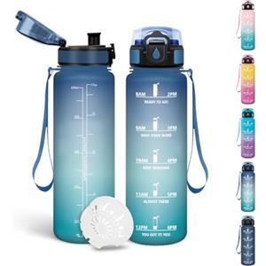 Motswedi Borraccia Bambini, 500ml Senza BPA, Borraccia Motivazionale, a Prova di Perdite, Borracce, Bottiglia Acqua, Riutilizzabile, Borracce Bambini, per Scuola, Yoga, Palestra, Sport - Blu&verde