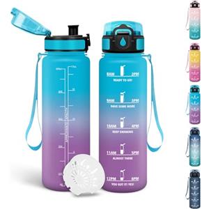 Motswedi Borraccia Bambini, 500ml Senza BPA, Borraccia Motivazionale, a Prova di Perdite, Borracce, Bottiglia Acqua, Riutilizzabile, Borracce Bambini, per Scuola, Yoga, Palestra, Sport - Blu&viola