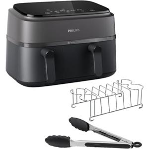 Philips Airfryer Serie 3000 con doppio cestello - Friggitrice ad aria da 9L, Rapid Air, 99% di grassi in meno, kit colazione, risparmio energetico, ideale per tutta la famiglia, HomeID (NA350/03)