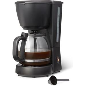 Amazon Basics, Macchina da caffè con filtro, dotata di caraffa in vetro da 1,25 l/10 tazze, mantiene in caldo per 29 minuti, 1000 W, nero, spina EU