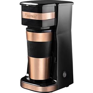 Bestron Caffettiera con tazza isolata, caffettiera da campeggio per caffè macinato con filtro, piccola caffettiera per 2 tazze grandi, 750 watt, acciaio inox, colore: rame
