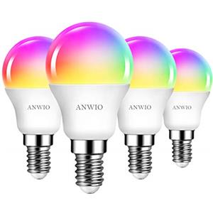 ANWIO Lampadina Alexa, Lampadina Smartx, 5W Equivalenti a 40W, 470Lm, G45,Lampada Smart Wifi E14 con Telecomando Compatibile con Alexa, Echo and Google Assistant, RGB Intelligente Dimmerabile,4 Pcs