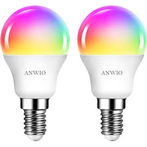 ANWIO Lampadina Alexa, Lampadina Smartx, 5W Equivalenti a 40W, 470Lm, G45,Lampada Smart Wifi E14 con Telecomando Compatibile con Alexa, Echo and Google Assistant, RGB Intelligente Dimmerabile,2 Pcs