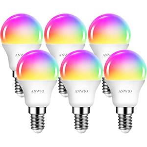 ANWIO Lampadina Alexa, Lampadina Smartx, 5W Equivalenti a 40W, 470Lm, G45,Lampada Smart Wifi E14 con Telecomando Compatibile con Alexa, Echo and Google Assistant, RGB Intelligente Dimmerabile,6 Pcs