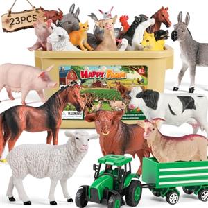 FRUSE Animali Giocattolo per Bambini,23 Pezzi Animal Farm con Realistico Fattoria Animali Figure,Trattore Giocattolo, Balle di Fieno e Recinti,Giochi Educativo per Bambina Ragazzo Ragazza 3 4 5 6 anni
