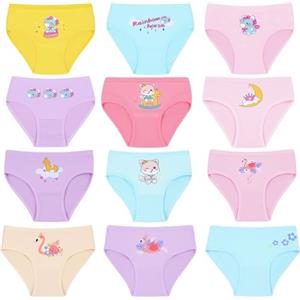 AYBUY Mutande in Cotone Intimo Bambina Cartone Animato, Pacco da 12 Slip in Cotone per Ragazze Intimo, Bambine Mutandine con Vari Motivi 2-10 Anni, M