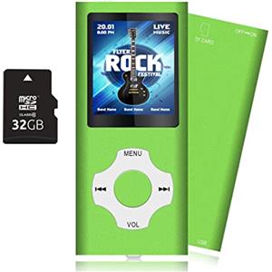 Tabmart 32GB Lettore MP3, Tabmart Metal Hi-Fi Capacità Di Musicale Portatile Lettore MP3 Sound MP4 Lettore Multifunzione 18 Ore Di Riproduzione Continua, Verde