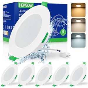 HOMEOW Faretti Led da Incasso per Cartongesso 7W, Diametro Foro 75-90mm, 24mm Ultrasottili, IP44 Faretti Led Soffitto, Regolabile Caldo 2700K, Neutro 4000K e Freddo 6000K, Non Dimmerabile, Set di 6