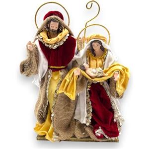 Generico Aurora Store Set Natività Artigianale in Stoffa Tessuto ROSSO e ORO Ricamata a mano Presepe Statuine ALTE LUSSO Sacra Famiglia Idea Regalo Artigianale Personaggi h. 22 cm Giuseppe Maria Gesù bambino