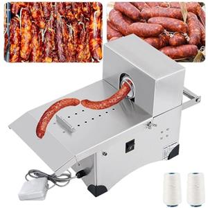 JIMINHUIXIN 220V Legatrice Automatica per Salsicce Elettrica E Macchina Salumi in Acciaio Inox con 2 modalità, Piede di Controllo, Lunghezza Regolabile 0-18cm, 2 Rulli Filo Cotone Professionale