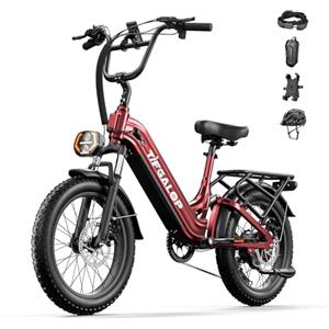 Tifgalop electric bicycle, 20-inch mountain bike, 48V 20Ah removable lithium battery, maximum range 50-150 km, full suspension, 7 speeds, unisex commuter bike.