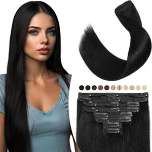 Elailite Extension Capelli Veri Clip Volumizzante Set da 8 Fasce Folte Double Weft Full Head 100% Remy Human Hair Nautrali 30cm 115g #1 Jet Nero