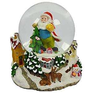 Generico Palla di Neve in Vetro Natalizia con Base e Villaggio di Babbo Natale Musicale - Carillon e MUSICHE Natalizie Decorazioni 15x13x16 cm - Globo Ampolla Neve Vetro con Base in Resina