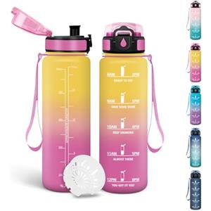 Motswedi Borraccia Bambini, 500ml Senza BPA, Borraccia Motivazionale, a Prova di Perdite, Borracce, Bottiglia Acqua, Riutilizzabile, Borracce Bambini, per Scuola, Yoga, Palestra, Sport - Giallo&rosa