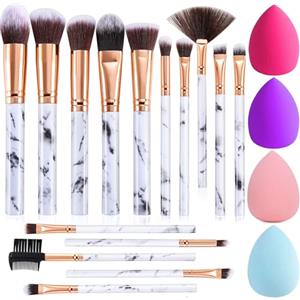 DUAIU Pennelli Make Up FILY DUAIU 15 pezzi Set di pennelli per trucco in marmo Premium sintetica Blush Contour Foundation Concealer Pennelli per Ombretto con 4 pezzi Spugnetta Trucco
