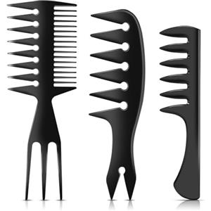 DUAIU Set di 3 pettini per l'acconciatura dei capelli per uomo nero a denti larghi, pettine per texture per ciuffo, Pompadour, capello, lisciati