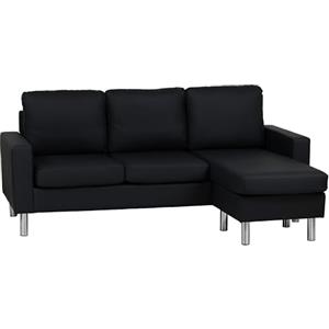 Totò Piccinni Divano Angolare APOLLO 3 Posti in similpelle imbottito con bracciolI (Ecopelle Nero)