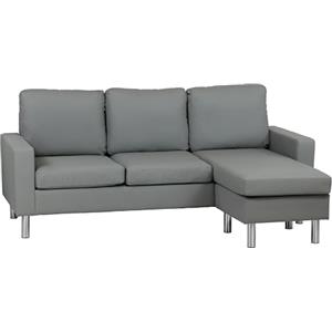 Totò Piccinni Divano Angolare APOLLO 3 Posti in similpelle imbottito con bracciolI (Ecopelle Grigio)