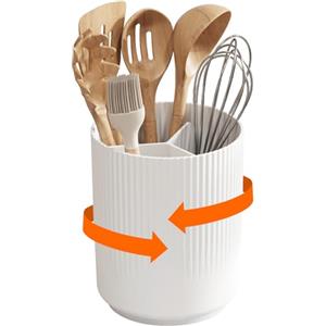 Lifewit Portautensili in Plastica da 15 x 19 cm, Porta Mestoli Cucina avec Diviseur Amovible, Organizer per Posate con Base Girevole Antiscivolo et Drenaggio a Secco, Bianco, Set de 1