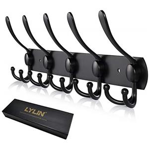 LYLIN Appendiabiti da Parete, Ganci Appendiabiti Attaccapanni da Muro in Acciaio Inox, Cappotto Asciugamano Gancio per Giacche, Cappotti, Cappelli, Sciarpe (Nero Opaco,15 Ganci,1Pcs)