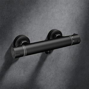 MORADO Miscelatore Doccia Termostatico Nero, Rubinetto da Muro con Blocco di Sicurezza a 38°, Forma Rotonda