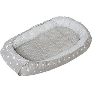 Medi Partners Riduttore Lettino Neonato - 100x60x15 Nido Antisoffoco Neonati Bozzolo Culla per Bebè neonata bilaterale Cuscino 100% Cotone Minky (Stelle con Minky grigio)