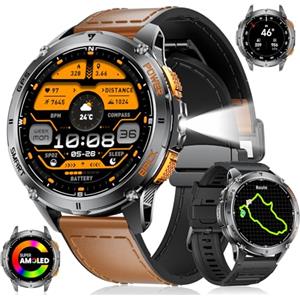 LIGE Smartwatch Uomo con GPS, 1.43'' AMOLED Orologio Smartwatch con Torcia LED/530mAh/Chiamata Bluetooth, IP68 Impermeabile Smart Watch per Android iOS