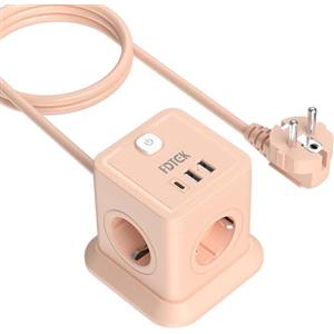 FDTEK Ciabatta Multipresa Cubo, Multipresa Elettrica con 4 Prese AC e 1 USB C + 2 USB A, Multiprese con Interruttore e Protezione da Sovratensioni, Cavo 1,8 m, Adatta per Ufficio e Casa, Rosa