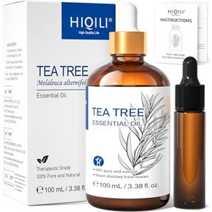 HIQILI Olio Essenziale Tea Tree 100ml, 100% Naturale, Olio Aromaterapico per Viso, Candele, Diffusore, Pelle e Capelli - 3.38 Fl Oz