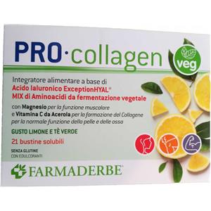 Farmaderbe Pro Collagen Veg - Integratore Alimentare con Aminoacidi, Acido Ialuronico e Vitamina C per Pelle e Articolazioni - 21 Buste
