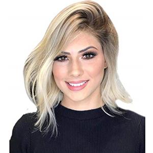 Corlidea Parrucca da donna, parrucca corta ondulata lunga ondulata parrucca anteriore in pizzo capelli umani, parrucca da donna capelli umani sintetici naturali ricci resistenti al calore parrucca per uso