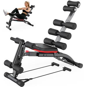 PASYOU Macchina Addominali con Fascette Resistive, Allenatore Addominale Pieghevole Regolabile, Panca Allenamento 135 KG per Palestra Domestica, Sedia Esercizi Corpo Completo