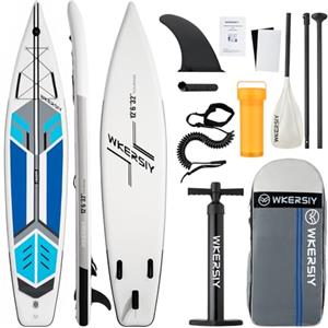 wkersiy Tavola da SUP Gonfiabile Touring 380cm (12'6), Stand Up Paddle Ampio e Stabile per 2 Persone, Portata Elevata con Supporto per Action Cam, Idrodinamica Ottimizzata, Kit Completo - Blu