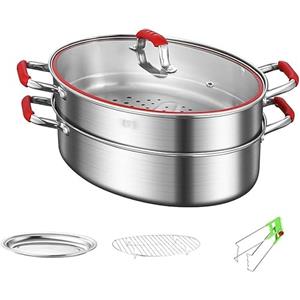 EdirFtra Forma Ovale 38 Cm Pentola A Vapore Pesce, Vaporiera Professionale Acciaio Inossidabile, Multifunzione Strumento da Cucina Universale per Fornelli A Induzione, Fornelli,B