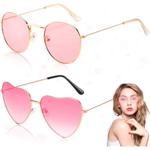 Liekadijiae 2 Pezzi Occhiali da Sole Hippie Rotondi, Occhiali da Sole Stile Hippy, Hippy Occhiali da Sole di Uomo, Occhiali da Vista a Forma di Cuore, con Pellicola Sfumata Colorata, Occhiali per Travestimenti