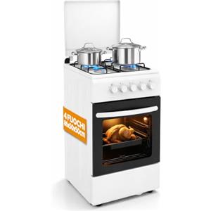 BAKAJI Cucina da Esterno Alimentazione a Gas con Forno e 4 Fuochi, Cucinino con Bruciatori e Griglie Rimovibili in Ghisa con Mobile e Accensione Ergonomica, Ideale per Esterni ed Interni (Bianco)