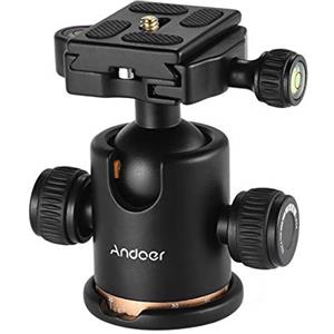 Andoer Testa Sfera Fotografica Snodo Cavalletto Testa Per Cavalletto Girevole A 360° Testa per Treppiede con Piastra a Sgancio Rapido Vite da 1/4'' Treppiede per Treppiede Monopiede Fotocamere DSLR