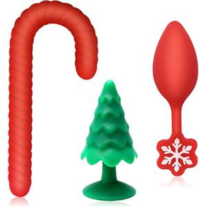 Meslav Set di Plug Anali in Silicone - 3 Pezzi Morbidi e Sicuri per Principianti e Coppie, Edizione Natalizia Festiva, Sex Toys in Silicone Regalo Erotico