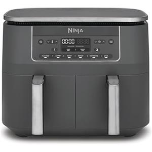 Ninja Doppia Zona, Friggitrice ad aria digitale grande, doppio cestello, 7,6 L, 6 in 1, cestelli lavabili in lavastoviglie, antiaderenti, grigio piombo DZ300EU