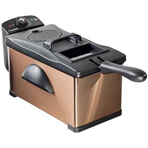 Bestron Friggitrice, friggitrice ad olio con tecnologia a zona fredda, 3,5 litri, con controllo della temperatura, lavabile in lavastoviglie, 2000 watt, colore: Rame