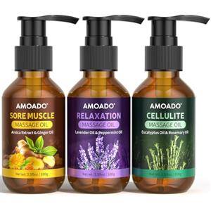 AMOADO Olio Per Massaggi Per Massoterapia, Oli Per Massaggi Muscolari Doloranti, Olio Di Arnica, Oli Essenziali Di Eucalipto E Lavanda Anticellulite, Sollievo Dal Dolore E Spa, Relax Di Qualità, 3x100ml