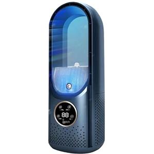 Oamger Ventilatore a colonna senza pale, ventilatore a torre Leiser con nebulizzazione umidificazione, 6 velocità, display LED, 6 ore, ventilatore da tavolo USB 30 cm, per camera da letto, ufficio (blu)