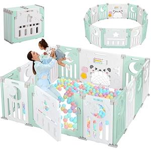 Dripex Box Bambini 150×150 cm, Recinto per Bambini Pieghevole, Box Neonato in Forma Adattabile, Recinto Neonato in Plastica, Verde