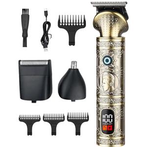 Trongle Tagliacapelli Uomo Professionale 6 in 1, Macchinetta per Capelli Vintage con Display LED e Ricarica USB, Trimmer Barba e Naso, Rasoio Barba Uomo Elettrico per Capelli e Corpo