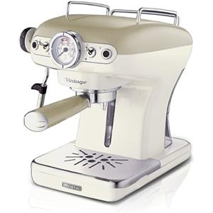 Ariete Caffè Espresso Vintage 1389, Macchina per Caffè Espresso per Polvere o Cialda ESE, 1 e 2 Tazze, Lancia Cappuccinatore, Supporto Tazze in Acciaio Inox, 15 Bar, 850W, Beige