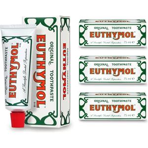 Euthymol Originale Dentifricio 75ml x 3, Anti-Plaquo, Antibatterico, Protezione della Cavità, Pulizia e Sano I Denti e Gengive, Mentolo Rinfrescante, Cure Orali Daily Enamel