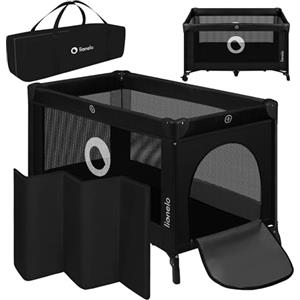 lionelo Lettino da Viaggio STEFI con materasso 0-3 anni Lettino neonato pieghevole con Entrata Laterale,120 x 67 x 73 cm, Le pareti realizzate in rete, Borsa e Route, Lettino da campeggio per bambini